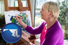 maryland map icon and an artist painting a picture