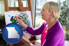 missouri map icon and an artist painting a picture