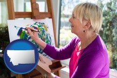 montana map icon and an artist painting a picture