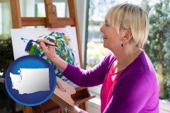 washington map icon and an artist painting a picture